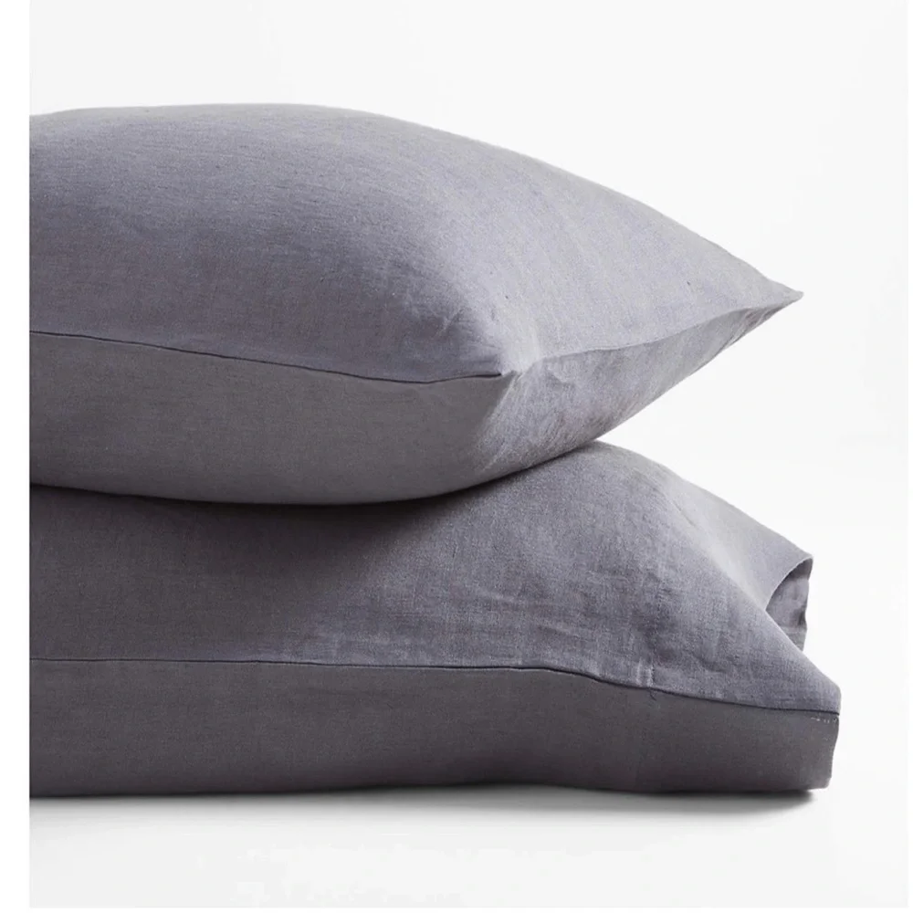 New Crate & Barrel Standard Pillow Case Pair. Lino II Dark Grey 100% Linen
